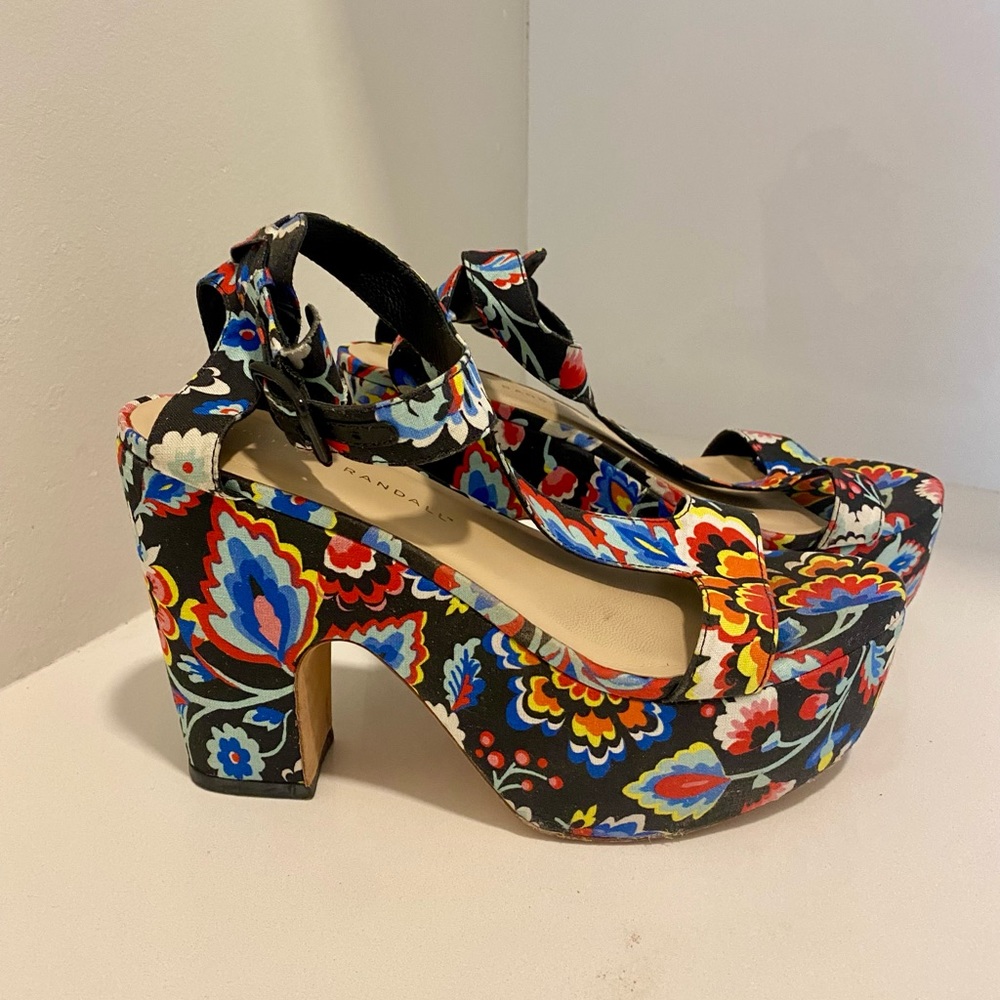 Loeffler Randall Minette Floral-Print Platform Sandal, Black/Multi Size 61/2 - Picture 6 of 11